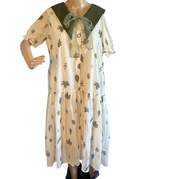 Button down sheer tiered  dress, Large,PTP 21”, pockets, bow,chiffon,fairy,boho, - Picture 3 of 14